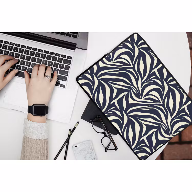 Laptophoes - Bladvormen - Blauw - Patroon - Wit — 3