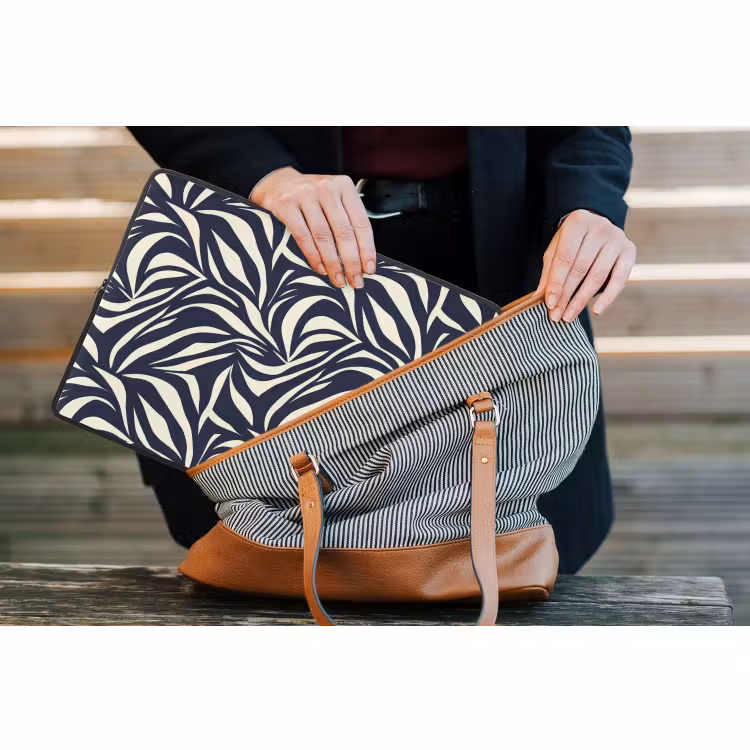 Laptophoes - Bladvormen - Blauw - Patroon - Wit — 4