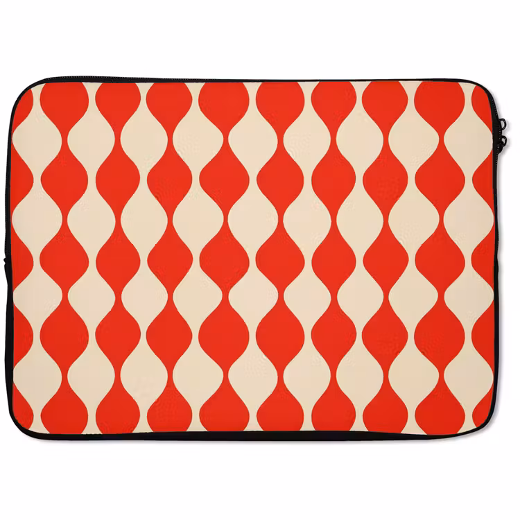 Laptophoes - Golvend patroon - Retro - Rood - Beige — 1