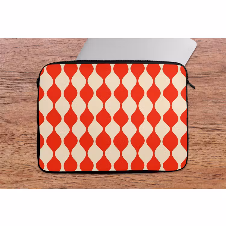Laptophoes - Golvend patroon - Retro - Rood - Beige — 2