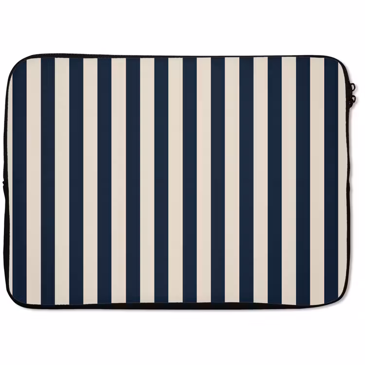 Laptophoes - Verticale strepen - Blauw - Crème — 1