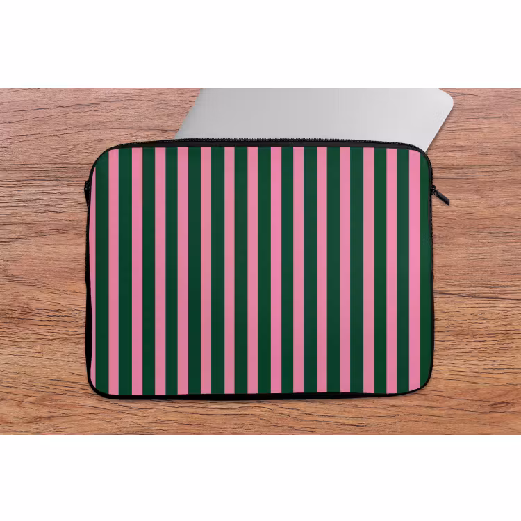 Laptophoes - Verticale strepen - Groen - Roze — 2