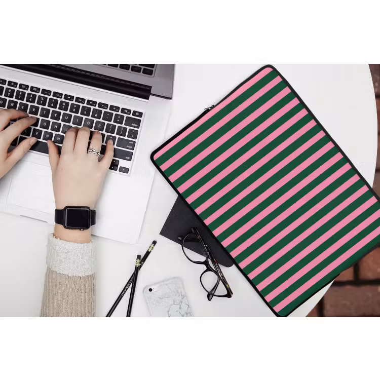 Laptophoes - Verticale strepen - Groen - Roze — 3