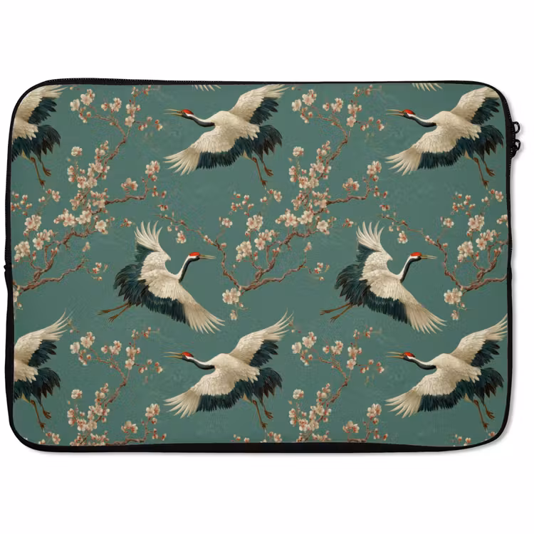 Laptophoes - Kersenbloesem - Kraamvogels - Groen — 1