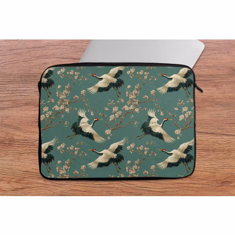 Laptophoes - Kersenbloesem - Kraamvogels - Groen — 2