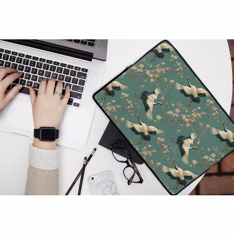 Laptophoes - Kersenbloesem - Kraamvogels - Groen — 3