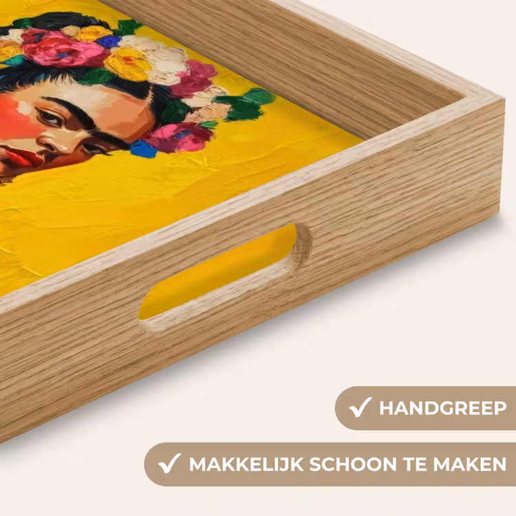 Dienblad - Frida Kahlo - Vrouw - Geel - Blauw - Bloemen — 5