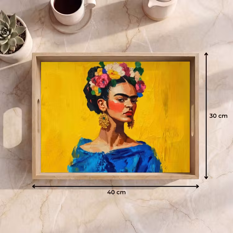 Dienblad - Frida Kahlo - Vrouw - Geel - Blauw - Bloemen — 9
