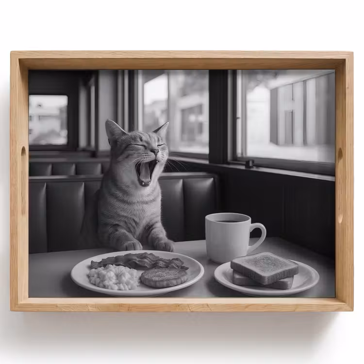 Dienblad - Kat - Koffie - Brood - Zwart — 1