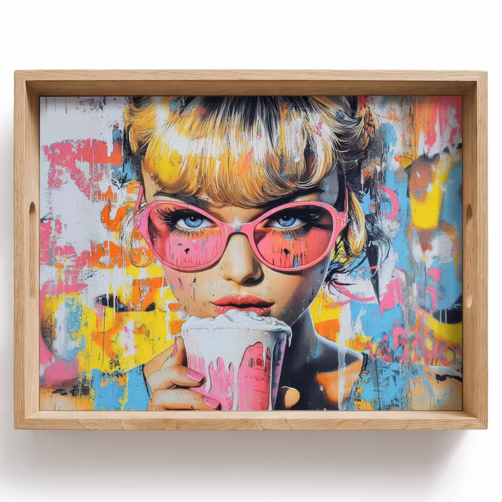 Dienblad - Expressief - Milkshake - Vrouw - Felle kleuren — 1