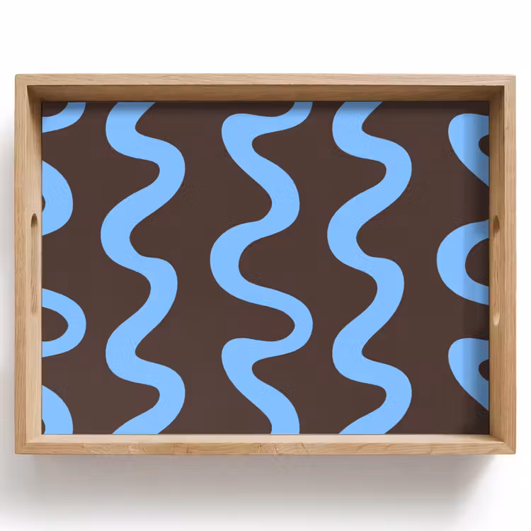 Dienblad - Kronkelende lijnen - Blauw - Bruin - Minimalistisch — 1