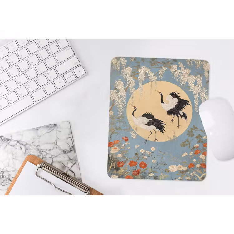 Muismat - Kraanvogels - Maan - Bloemen - Blauw — 4