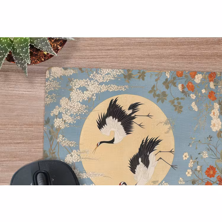 Muismat - Kraanvogels - Maan - Bloemen - Blauw — 5
