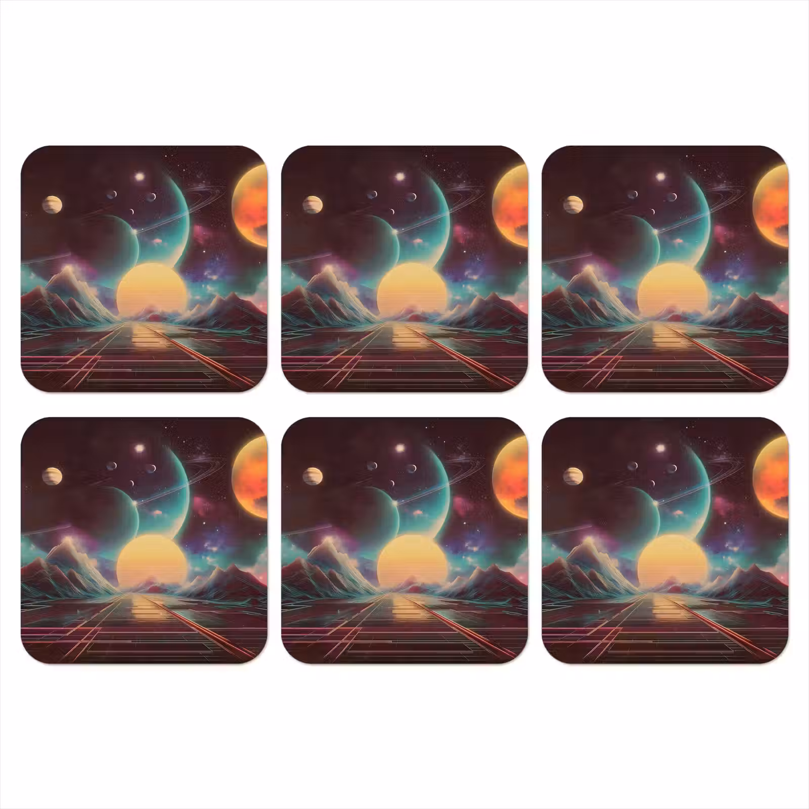 Onderzetter​ - Planeten - Neon - Berglandschap - Zon — 1