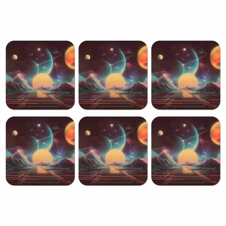 Onderzetter​ - Planeten - Neon - Berglandschap - Zon — 1