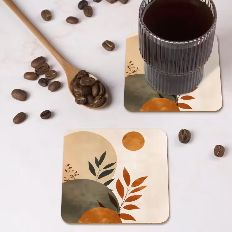 Onderzetter​ - Vormen - Rond - Bladeren - Beige — 4