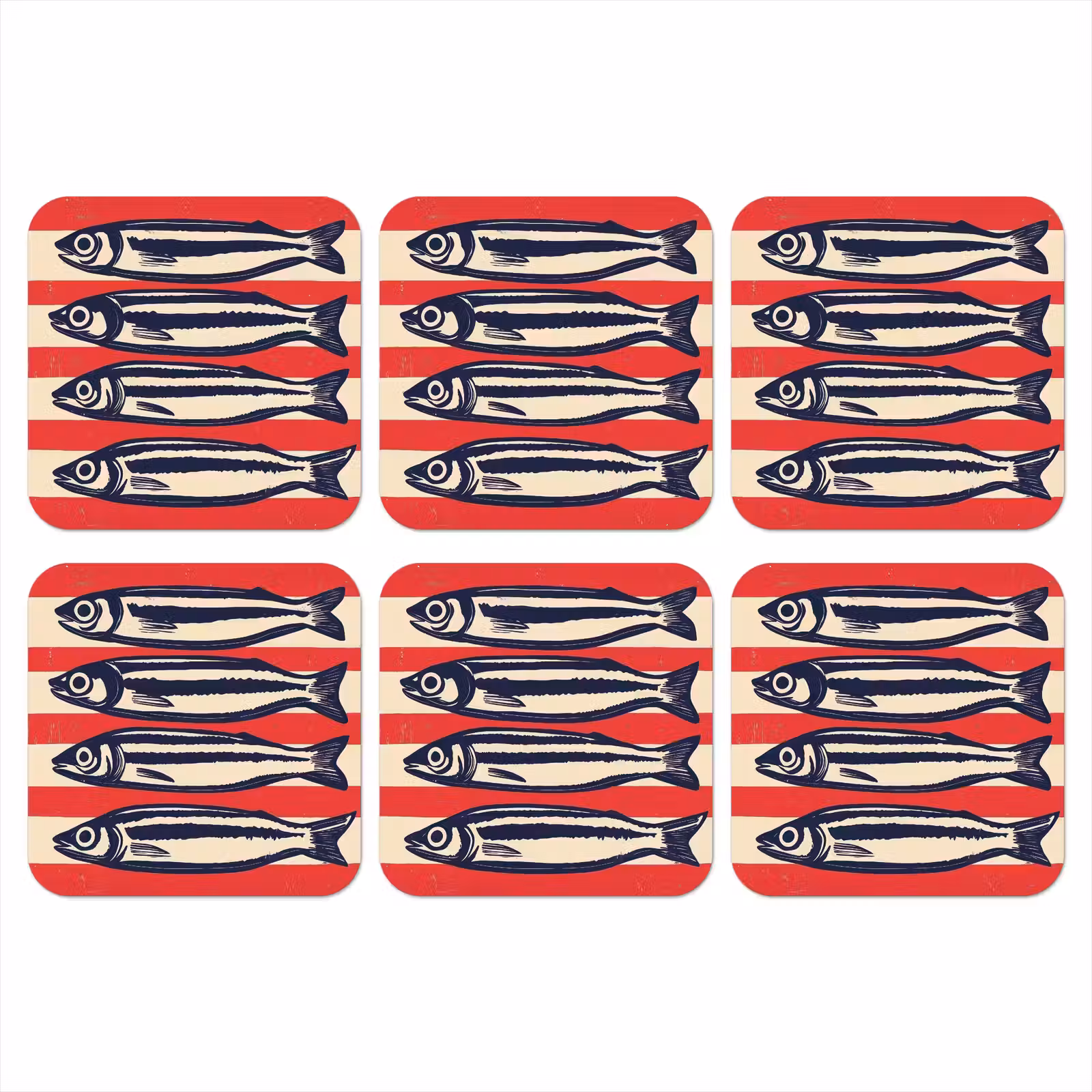 Onderzetter​ - Sardines - Rood en beige strepen — 1