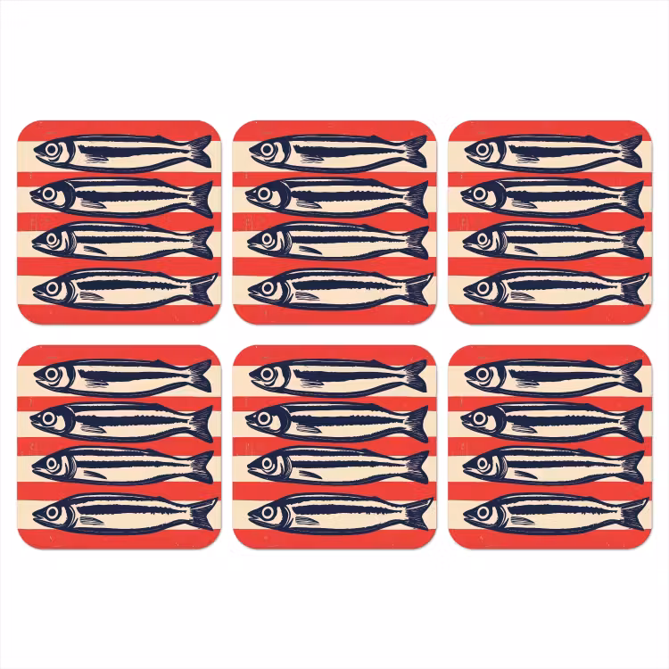 Onderzetter​ - Sardines - Rood en beige strepen — 1