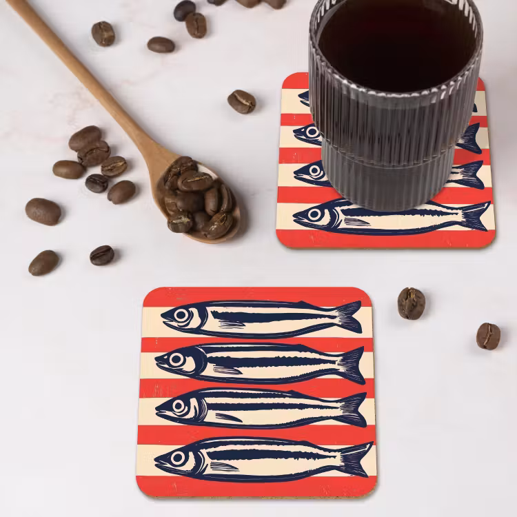 Onderzetter​ - Sardines - Rood en beige strepen — 4