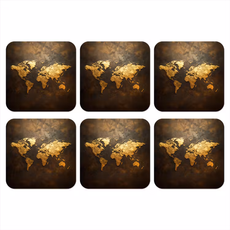 Onderzetter​ - Wereldkaart - Goud - Roest — 1