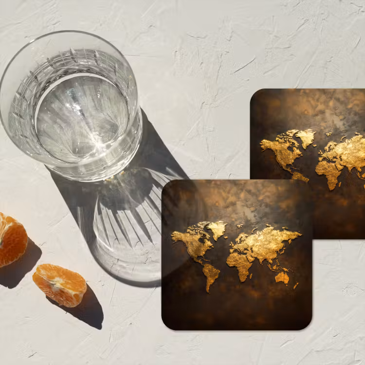 Onderzetter​ - Wereldkaart - Goud - Roest — 3