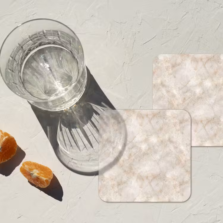 Onderzetter​ - Lichtbeige - Goudbruine Nerven - Marmer — 3