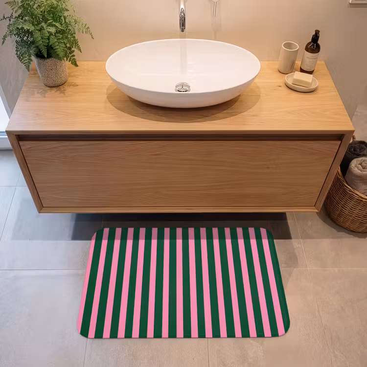 Badmat - Verticale strepen - Groen - Roze — 2