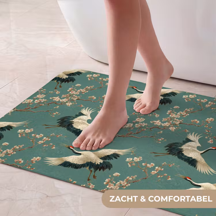 Badmat - Kersenbloesem - Kraamvogels - Groen — 5