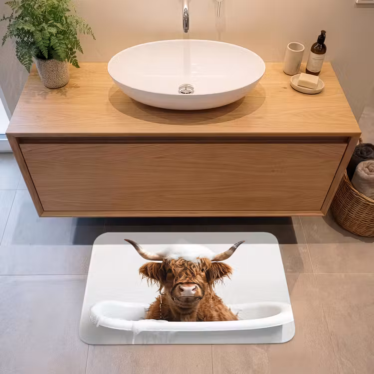 Badmat - Schotse Hooglander - Bad - Koe - Dieren - Schuim — 2