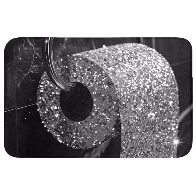 Badmat - WC - Toilet papier - Zwart wit - Glitters — 1