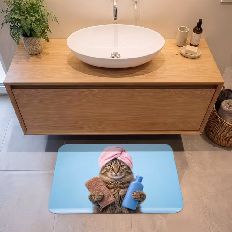 Badmat - Kat - Handdoek - Washand - Zeep — 2