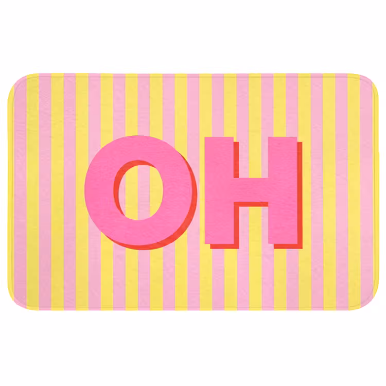 Badmat - Tekst - Strepen - Roze — 1