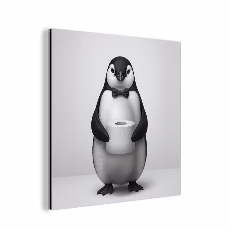 Aluminium schilderij - Pinguïn - WC rol - Wit — 1