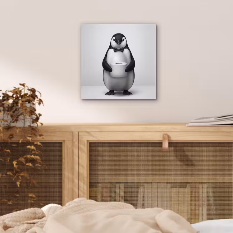 Aluminium schilderij - Pinguïn - WC rol - Wit — 4