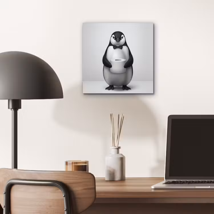Aluminium schilderij - Pinguïn - WC rol - Wit — 6