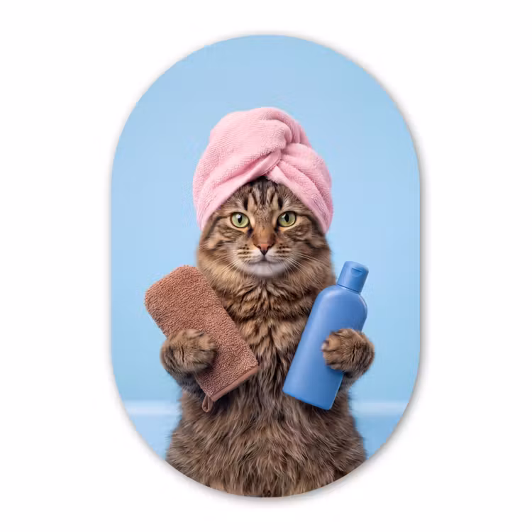 Muurovaal - Kunststof - Kat - Handdoek - Washand - Zeep — 2