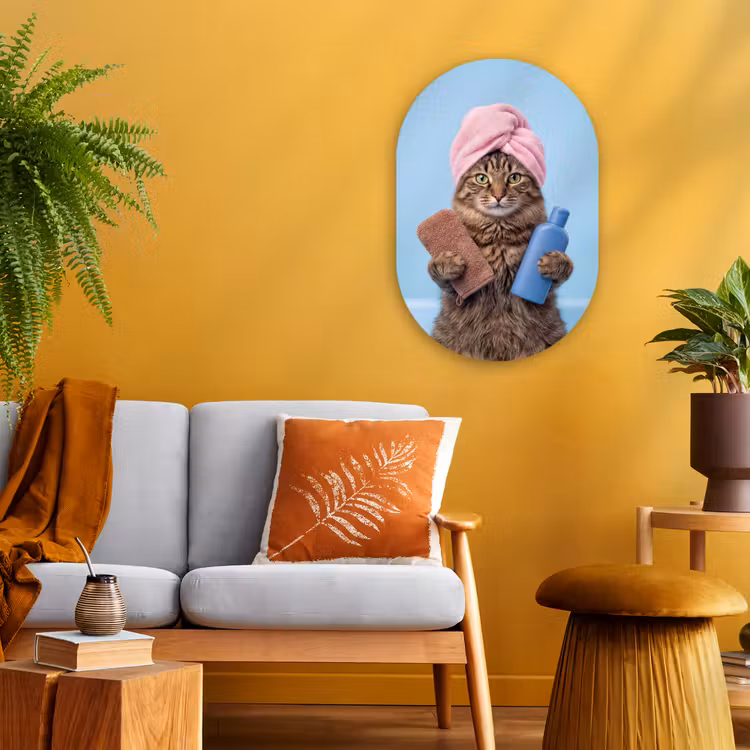 Muurovaal - Kunststof - Kat - Handdoek - Washand - Zeep — 3