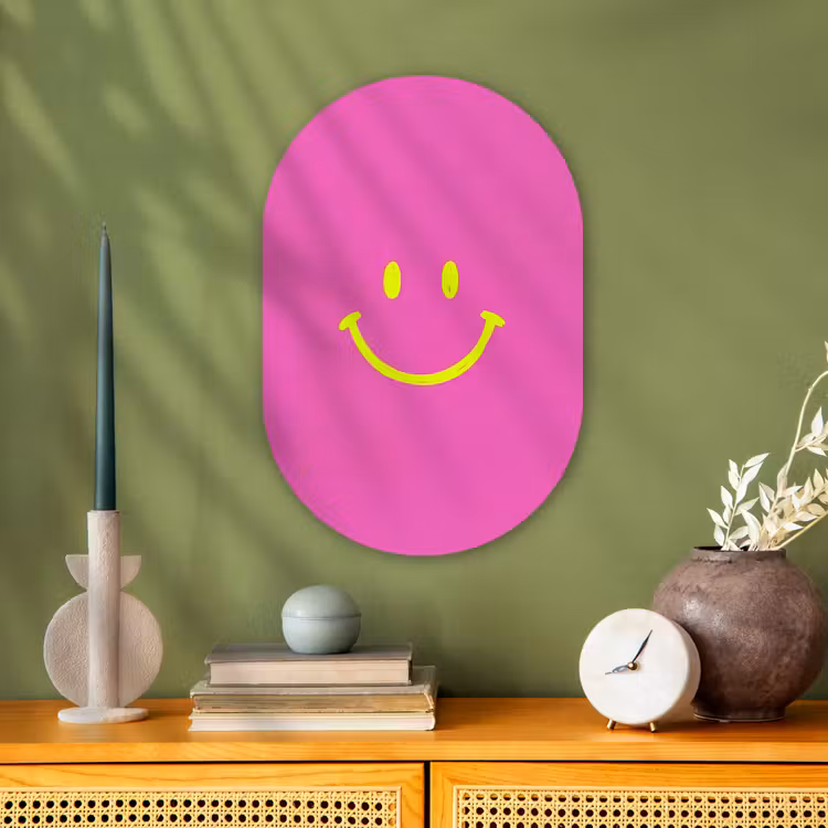 Muurovaal - Kunststof - Smiley - Vrolijk - Roze — 3