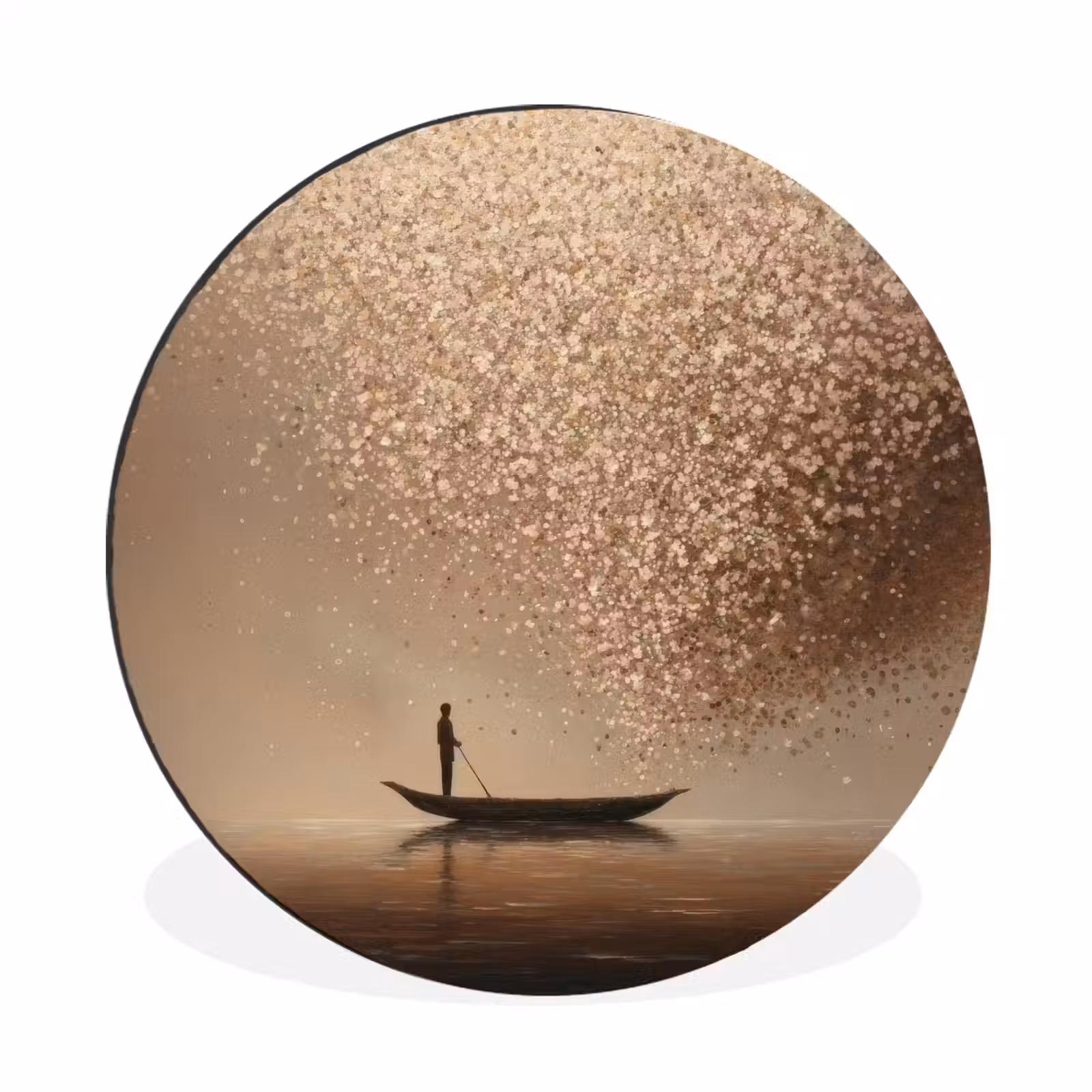 Wandcirkel - Aluminium - Bootje - Blaadjes - Goud - Water — 1