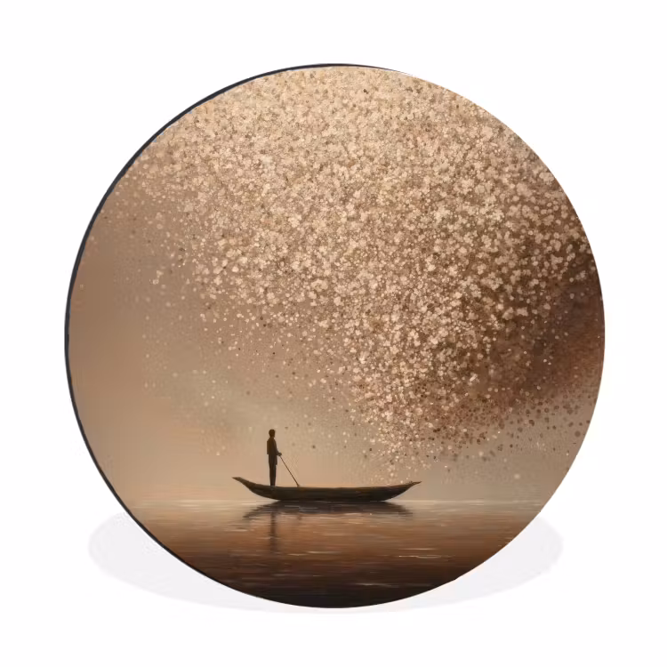 Wandcirkel - Aluminium - Bootje - Blaadjes - Goud - Water — 1