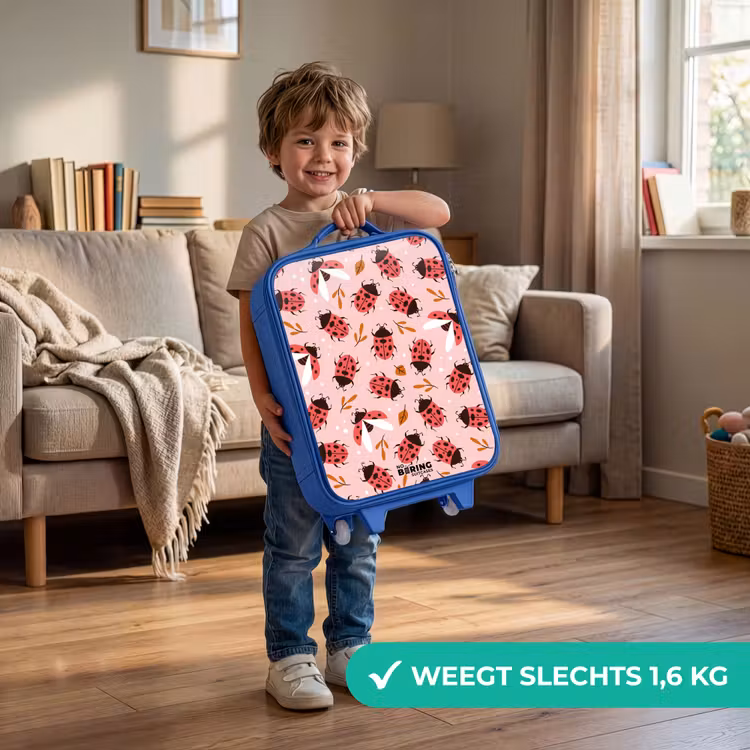 Kinderkoffer - Blauw - Rode lieveheersbeestjes op roze achtergrond — 2