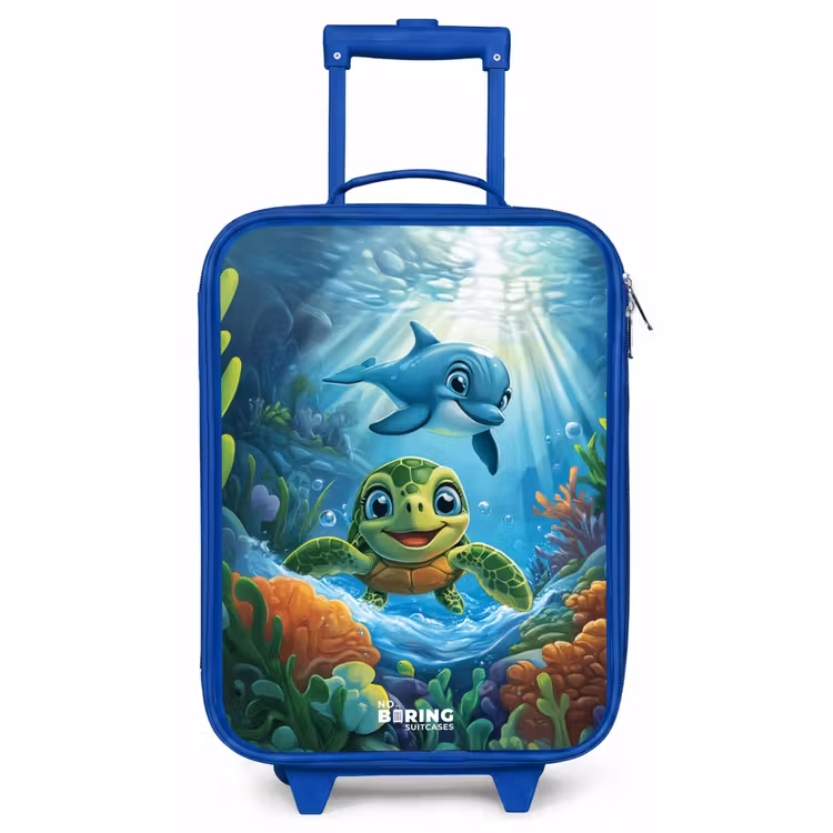 Kinderkoffer - Blauw - Schildpad en dolfijn in blauwe oceaan — 1