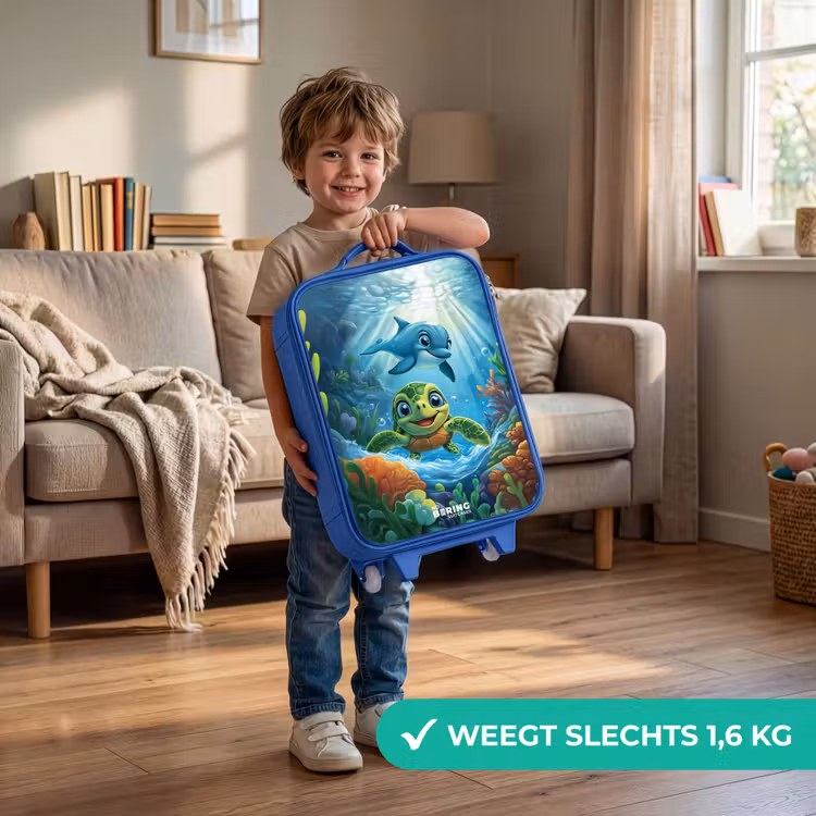 Kinderkoffer - Blauw - Schildpad en dolfijn in blauwe oceaan — 2