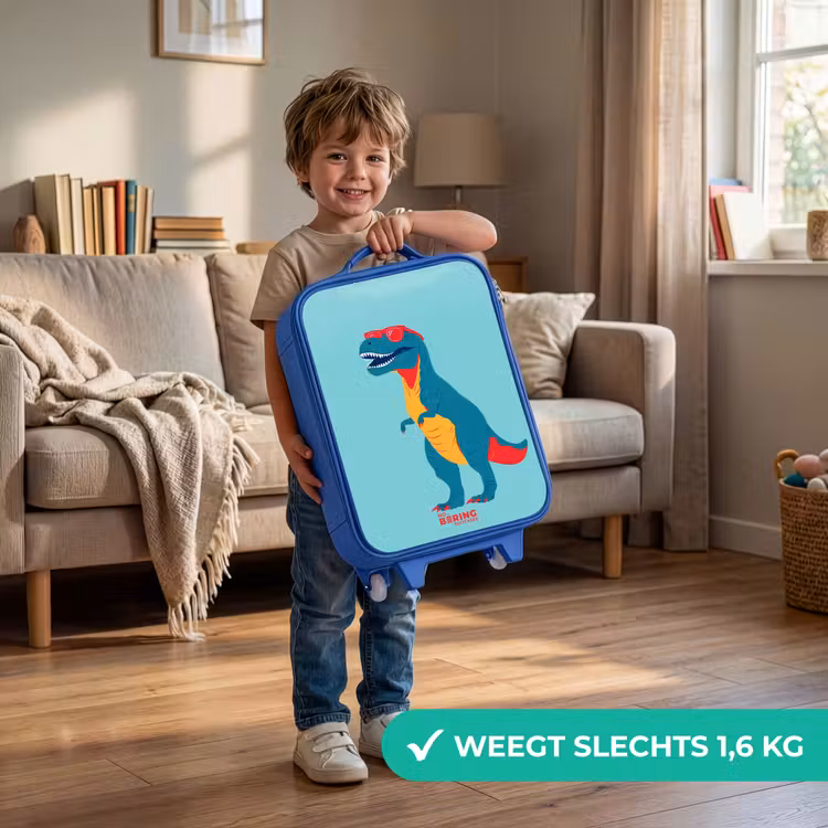 Kinderkoffer - Blauw - Coole T. rex met zonnebril — 2
