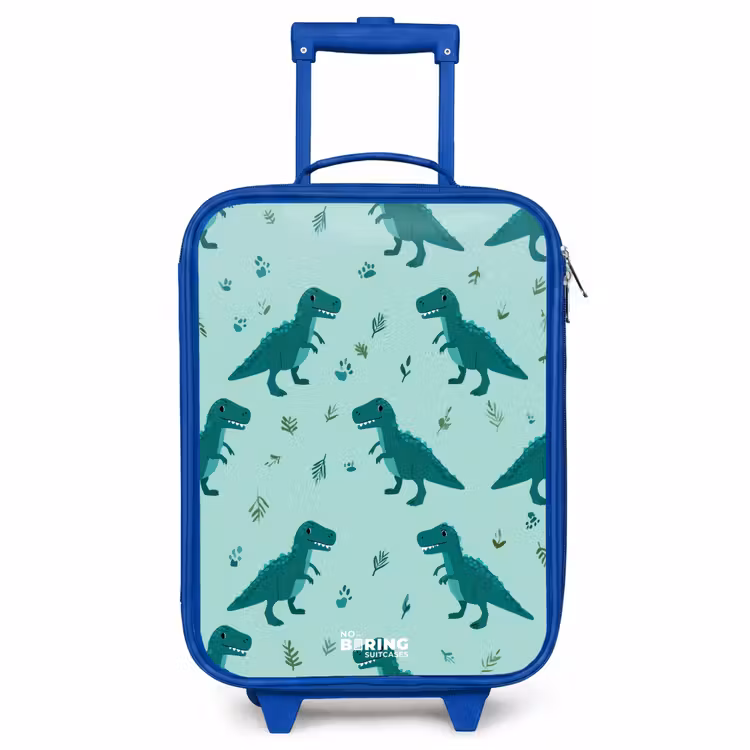 Kinderkoffer - Blauw - Vriendelijke T. rex tussen sporen — 1