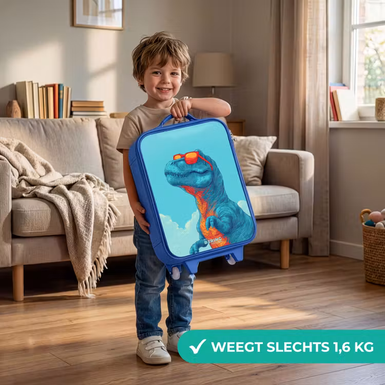 Kinderkoffer - Blauw - Dino met zonnebril — 2