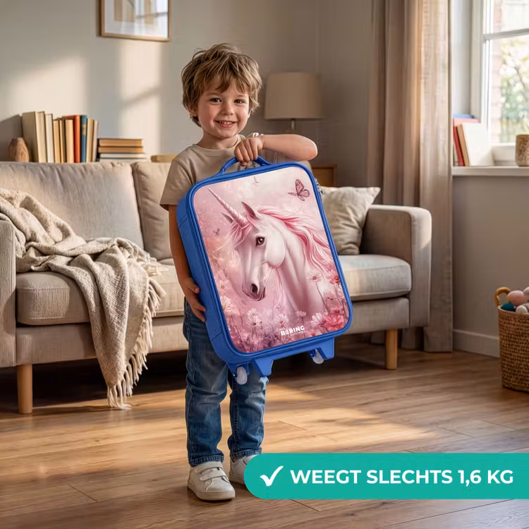 Kinderkoffer - Blauw - Eenhoorn - Roze - Vlinders - Bloemen — 2