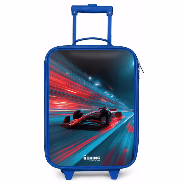 Kinderkoffer - Blauw - Raceauto - Baan - Neon - Verlichting — 1