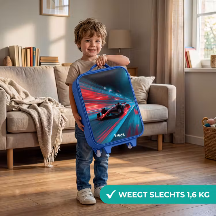 Kinderkoffer - Blauw - Raceauto - Baan - Neon - Verlichting — 2