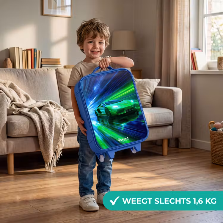 Kinderkoffer - Blauw - Raceauto - Felgroen - Lichtstralen - Snelheid — 2